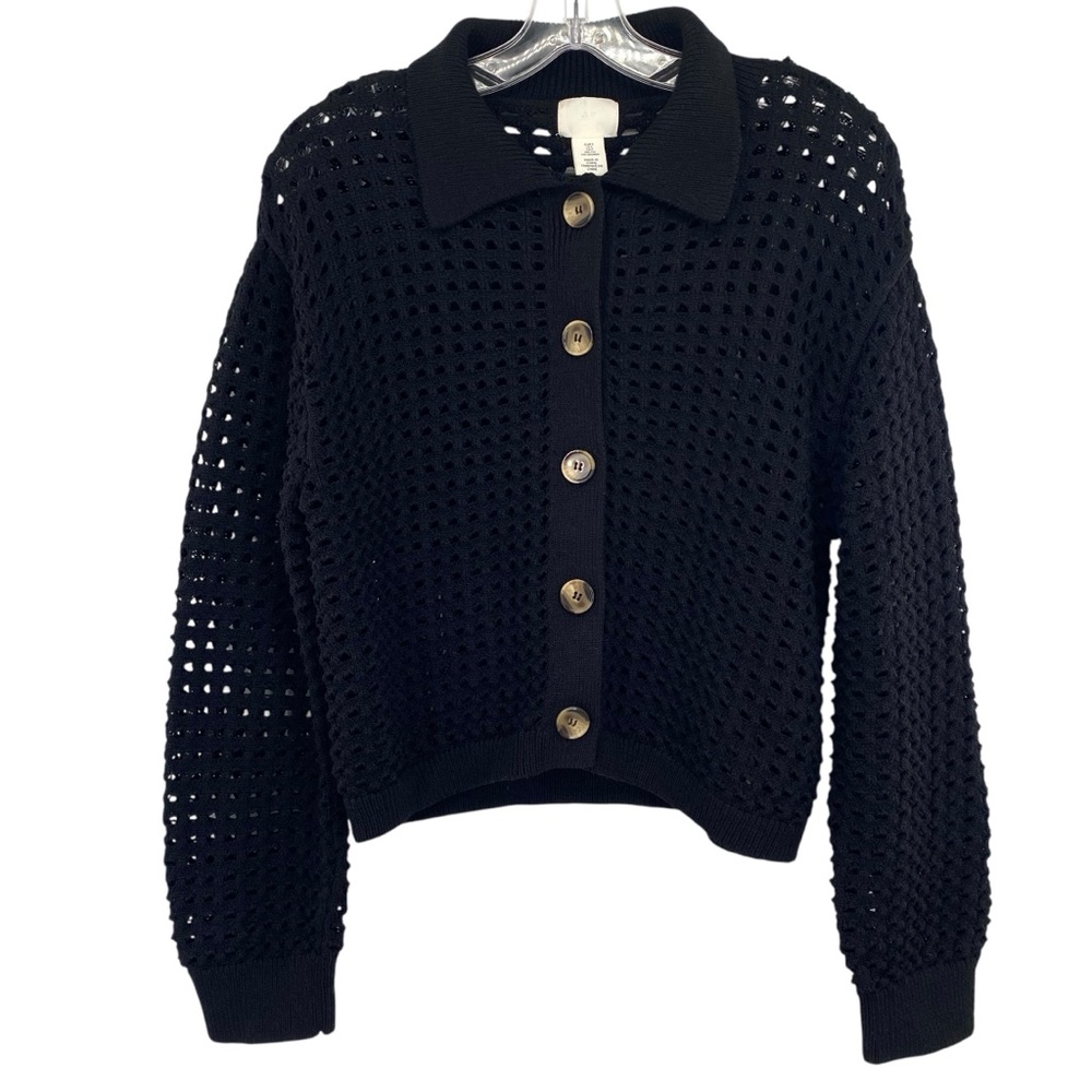 H&M Women’s Black Loose Knit Mesh Cardigan Sweater